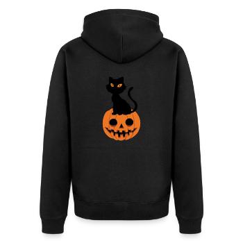 Cute Halloween pumpkin with cat, hangover - Unisex Premium Organic Zip Hoodie - black - Back - Nico (187cm)