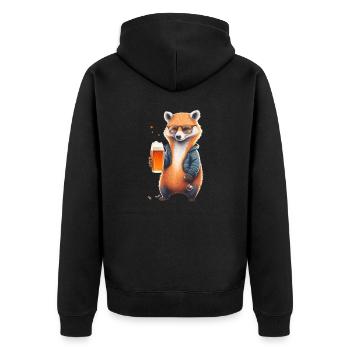 Cooler Fuchs mit Lederjacke Bier und Sonnenbrille - Unisex Premium Bio Zip Hoodie - Schwarz - Hinten - Nico (187cm)