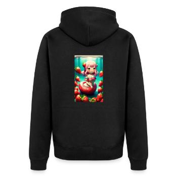 Kawaii Mermaid in a Strawberry Ocean - Unisex Premium Organic Zip Hoodie - black - Back - Nico (187cm)