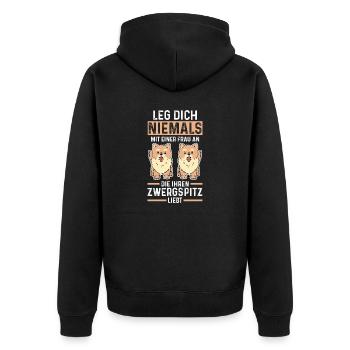 Hund Zwergspitz - Unisex Premium Bio Zip Hoodie - Schwarz - Hinten - Nico (187cm)
