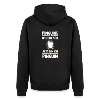 Tiermotiv Pinguin - Unisex Premium Bio Zip Hoodie - Schwarz - Hinten - Nico (187cm)