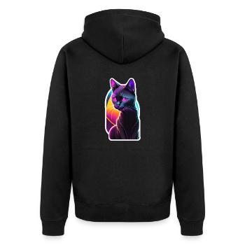 Schwarze Katze und Neoneffekt - Unisex Premium Bio Zip Hoodie - Schwarz - Hinten - Nico (187cm)