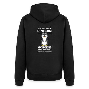 Tiermotiv Pinguin - Unisex Premium Bio Zip Hoodie - Schwarz - Hinten - Nico (187cm)