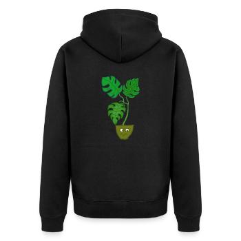 Monstera verärgert - Unisex Premium Bio Zip Hoodie - Schwarz - Hinten - Nico (187cm)