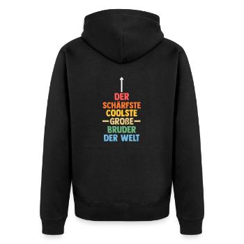 Familienmotiv Bruder - Unisex Premium Bio Zip Hoodie - Schwarz - Hinten - Nico (187cm)