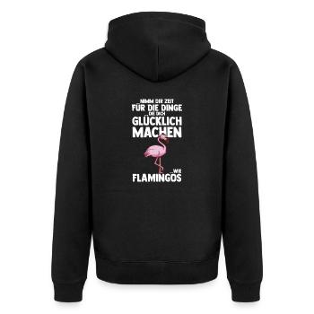Nimm dir Zeit für Flamingos - Unisex Premium Bio Zip Hoodie - Schwarz - Hinten - Nico (187cm)