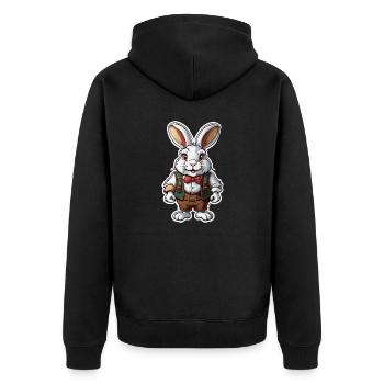 Lederhose / Tier / Tracht / Tradition / Hase - Unisex Premium Bio Zip Hoodie - Schwarz - Hinten - Nico (187cm)