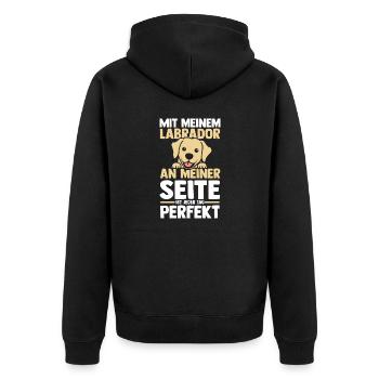 Hund Labrador - Unisex Premium Bio Zip Hoodie - Schwarz - Hinten - Nico (187cm)