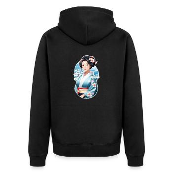 Japanerin im Kimono - Japan - Manga - Unisex Premium Bio Zip Hoodie - Schwarz - Hinten - Nico (187cm)