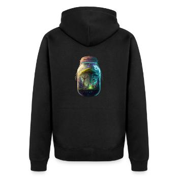 Ein magischer Wald im Glas - Unisex Premium Bio Zip Hoodie - Schwarz - Hinten - Nico (187cm)