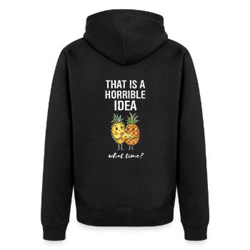 Ananas gehört auf Pizza Pizza Ananas - Unisex Premium Bio Zip Hoodie - Schwarz - Hinten - Nico (187cm)
