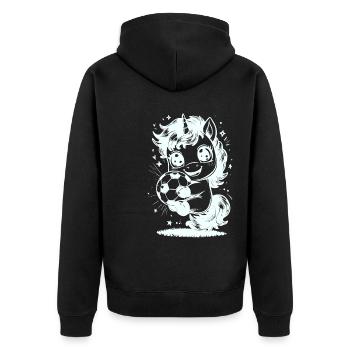 süsses Einhorn mit Fussball - Unisex Premium Bio Zip Hoodie - Schwarz - Hinten - Nico (187cm)