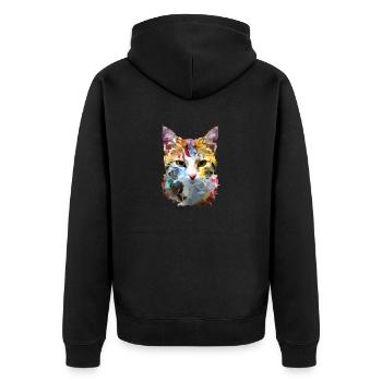Chat géométrique polygonal abstrait - Veste à capuche bio Premium Unisexe - noir - Dos - Nico (187cm)