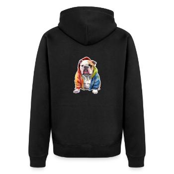 Funny English Bulldog in dog clothes. - Unisex Premium Organic Zip Hoodie - black - Back - Nico (187cm)