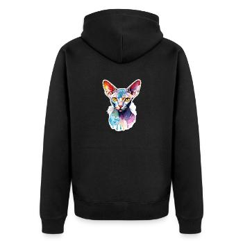 Sphynx Katze Wasserfarben - Unisex Premium Bio Zip Hoodie - Schwarz - Hinten - Nico (187cm)