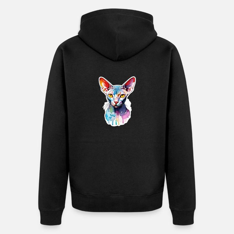 Sphynx Katze Wasserfarben - Unisex Premium Bio Zip Hoodie - Schwarz