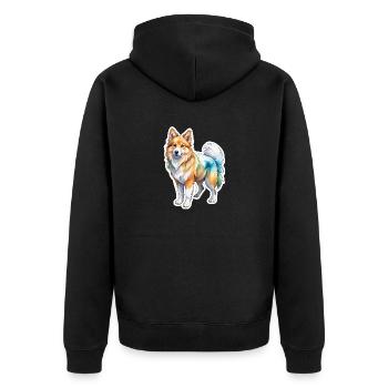 Islandhund Wasserfarben - Unisex Premium Bio Zip Hoodie - Schwarz - Hinten - Nico (187cm)
