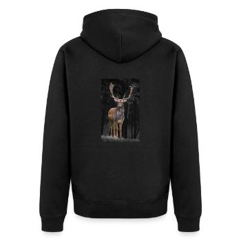 Hirsch - Unisex Premium Bio Zip Hoodie - Schwarz - Hinten - Nico (187cm)