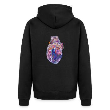 herz 77 anatomisch herzlich heart - Unisex Premium Bio Zip Hoodie - Schwarz - Hinten - Nico (187cm)