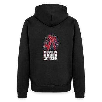 Muscles Under Construction - Unisex Premium Organic Zip Hoodie - black - Back - Nico (187cm)