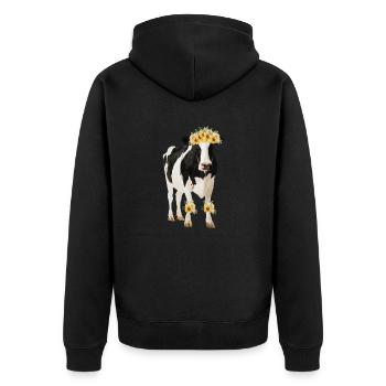 Holstein Kuh mit Blumen - Sonnenblumen - Unisex Premium Bio Zip Hoodie - Schwarz - Hinten - Nico (187cm)