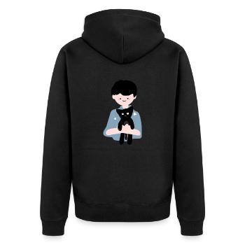 Le chat est assis dans la paume humaine4 - Veste à capuche bio Premium Unisexe - noir - Dos - Nico (187cm)