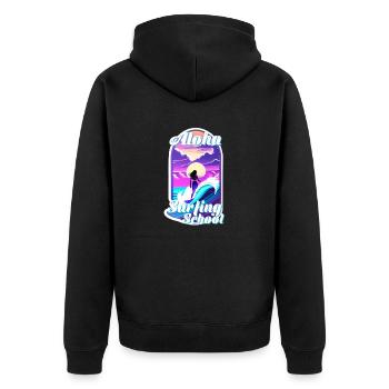 Aloha Surfing School - Retro Vintage - Unisex Premium Organic Zip Hoodie - black - Back - Nico (187cm)