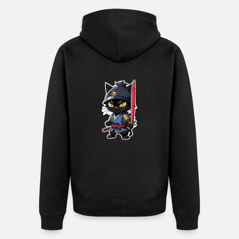 Ninja Katze - Samurai Kätzchen - Unisex Premium Bio Zip Hoodie - Schwarz