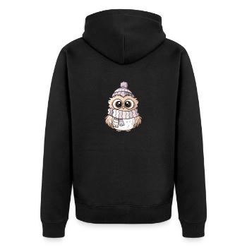 Chouette mignonne avec écharpe et chapeau à pompon. - Veste à capuche bio Premium Unisexe - noir - Dos - Nico (187cm)