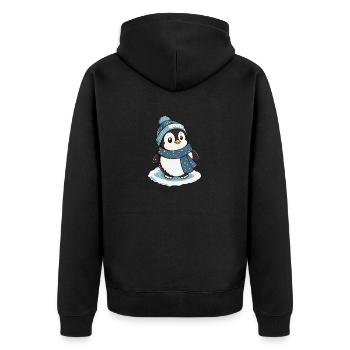 Pingouin mignon avec écharpe et chapeau à pompon. - Veste à capuche bio Premium Unisexe - noir - Dos - Nico (187cm)