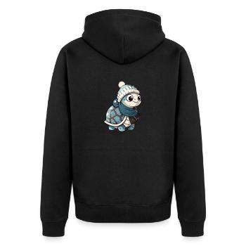 Tortue mignonne avec écharpe et chapeau à pompon. - Veste à capuche bio Premium Unisexe - noir - Dos - Nico (187cm)