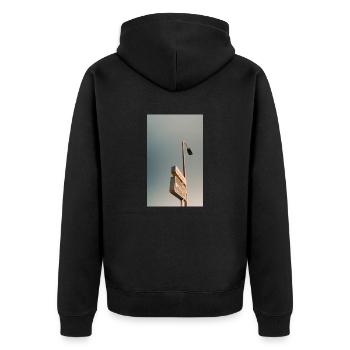 schild - Unisex Premium Bio Zip Hoodie - Schwarz - Hinten - Nico (187cm)