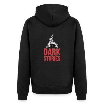 DÜSTERE GESCHICHTEN - Unisex Premium Bio Zip Hoodie - Schwarz - Hinten - Nico (187cm)