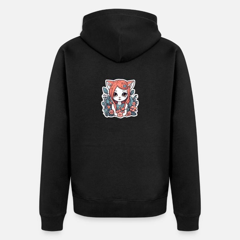 Fille chat dans Rose Garden - Veste à capuche bio Premium Unisexe - noir