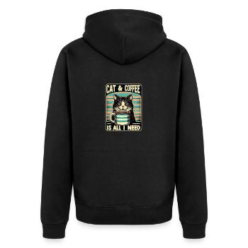 Katze und Kaffee ist alles was ich brauche - Unisex Premium Bio Zip Hoodie - Schwarz - Hinten - Nico (187cm)
