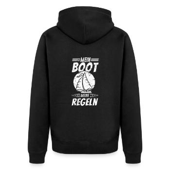 Segeln mein Boot meine Regeln - Unisex Premium Bio Zip Hoodie - Schwarz - Hinten - Nico (187cm)
