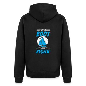 Segeln mein Boot meine Regeln - Unisex Premium Bio Zip Hoodie - Schwarz - Hinten - Nico (187cm)