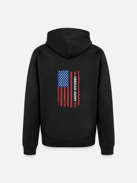 Siberian Husky Us Flag - Unisex Premium Organic Zip Hoodie - black