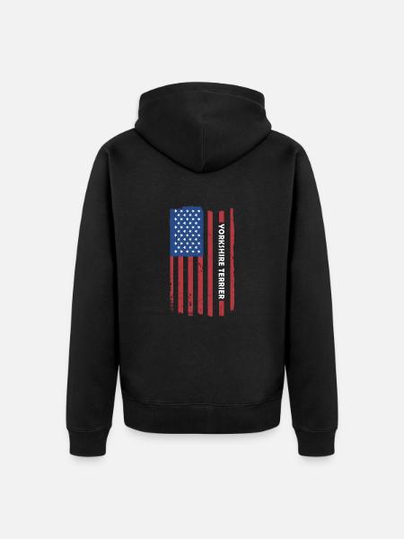 Yorkshire Terrier Us Flag - Unisex Premium Organic Zip Hoodie - black