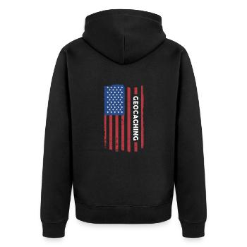 Geocacher Us Flag Geocaching - Unisex Premium Organic Zip Hoodie - black - Back - Nico (187cm)