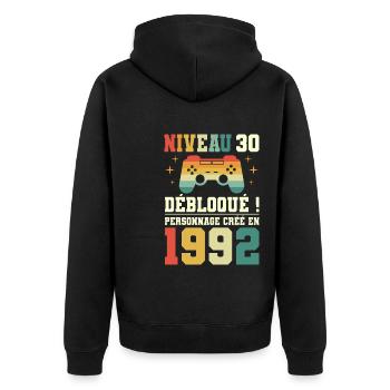 Anniversaire 30 Ans Geek Niveau 30 Humour - Veste à capuche bio Premium Unisexe - noir - Dos - Nico (187cm)
