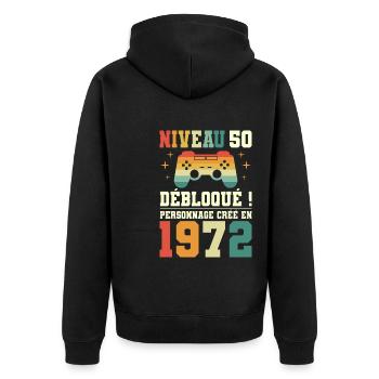 Anniversaire 50 Ans Geek Niveau 50 Humour - Veste à capuche bio Premium Unisexe - noir - Dos - Nico (187cm)
