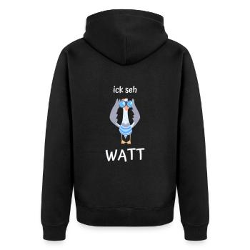 ick seh watt Möwe Fernglas - Unisex Premium Bio Zip Hoodie - Schwarz - Hinten - Nico (187cm)