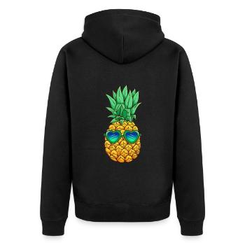 Ananas mit Sonnenbrille - Unisex Premium Bio Zip Hoodie - Schwarz - Hinten - Nico (187cm)