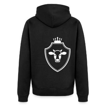 Kuh Kopf Wappen - Unisex Premium Bio Zip Hoodie - Schwarz - Hinten - Nico (187cm)
