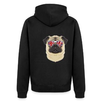 Pug UK Sunglasses I Deutsch Flag I Union Jack - Unisex Premium Organic Zip Hoodie - black - Back - Nico (187cm)