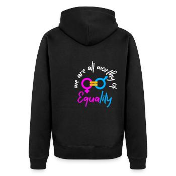 Equality - Unisex Premium Organic Zip Hoodie - black - Back - Nico (187cm)