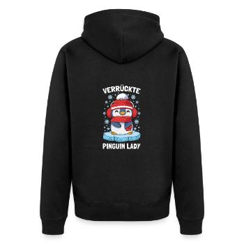 Pinguine Verrückte Pinguin Lady - Unisex Premium Bio Zip Hoodie - Schwarz - Hinten - Nico (187cm)