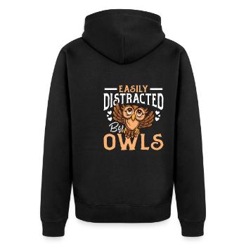 Easily Distracted By Owls Owl Pun Ornithologist Bi - Unisex Premium Bio Zip Hoodie - Schwarz - Hinten - Nico (187cm)