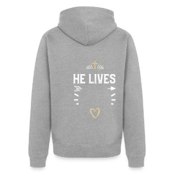 Il vit - Jésus - Veste à capuche bio Premium Unisexe - gris chiné - Dos - Nico (187cm)